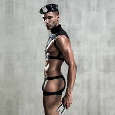 JSY-Conjunto de lencería Sexy para hombre, uniforme de policía, ropa  interior de látex, lencería erótica negra, disfraces Porno, trajes de juego  de rol Sexy  Accesorios de cosplay
