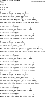 Song Lyrics With Guitar Chords For I Have A Dream In 2019