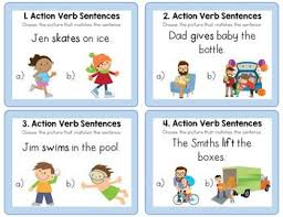 Identify The Tenses In Bold Then Match Them With The Correct Description Action Verb Sentence Picture Match Task Cards Verb Task Cards Task Cards Action Verbs