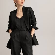 Check spelling or type a new query. Linen Single Breasted Blazer Black La Redoute Collections La Redoute
