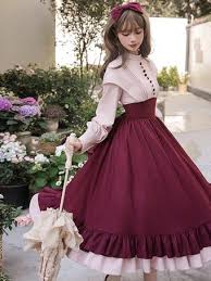 Classical Lolita Dress Polyester Long Sleeves Lolita Dresses Classic  Burgundy