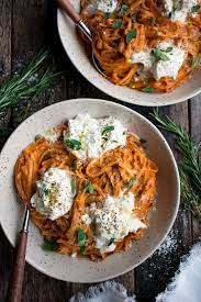 Creamy Red Pepper Pasta With Burrata Herbs The Original Dish Recipe Stuffed Peppers Recipes Pasta Dishes