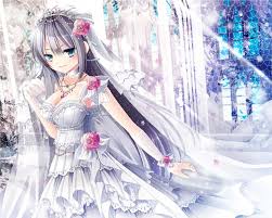 Anime Art Wedding Bride Bridal Wedding Dress Ruffles Lace Flowers Tiara Veil Long Garotas Kawaii Roupas De Anime Kawaii