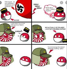 Poland's flag is white on top and red on the bottom. Countryballs