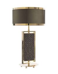 Hardy table lamp in black ebony and polished nickel with percale shade. Petra Crystal Table Lamp