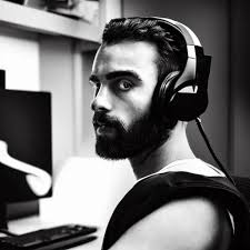 black and white photo of gigachad with gaming headset | Stable Diffusion |  OpenArt