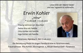 Traueranzeigen von Erwin Kohler