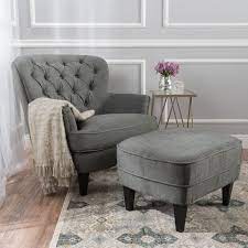 Teton Button Tufted Upholstered Club Chair With Footstool Farmhouse Style Living Room Chair And Ottoman Set Living Room Chairs