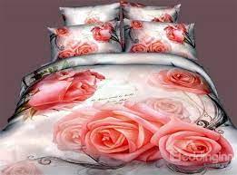 Red rose romantic bedding sets. Beautiful Pink Roses Print 4 Piece Bedding Sets Duvet Cover Sets Bed Comforter Sets Floral Bedding Sets Elegant Bedding Sets