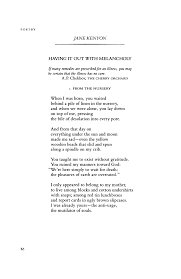 Having It Out With Melancholy By Jane Kenyon Poetry Magazine Jane Kenyon Poetry Magazine Poetry
