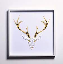 Golden Antlers White Gold Paper Artwork 52x52 Cm3d Etsy Holzkunst Kunst Holz