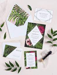 This Gorgeous Tropical And Floral Wedding Invitation Set Features Modern Fonts A Tropical Wedding Invitations Beautiful Beach Wedding Cheap Wedding Invitations