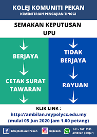 Sila bawa dokumen asal dan salinan untuk semakan oleh ahli tahniah kepada anda yang berjaya mendapat tawaran kemasukan ke kolej vokasional dan sekolah menengah teknik ambilan februari 2021. Penting Berjaya Tidak Berjaya Kolej Komuniti Pekan Facebook