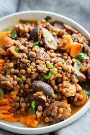 Vegan Lentil Mushroom Stew With Mashed Sweet Potatoes Instant Pot Or Stovetop Vegan Richa Recipe Lentil Recipes Vegan Mashed Sweet Potatoes Mashed Sweet Potatoes