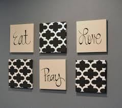 Eat Pray Love Wall Art Pack Of 6 Canvas Wall Hangings Hand Painted Fabric Upholstered Blue Walls Living Room Dining Room Decor Modern Chic Dining Room Wall Art