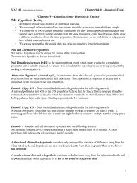 Our definition of a hypothesis stresses that it can be tested. 102 Chapter 9 10 Notes Statistical Hypothesis Testing Null Hypothesis