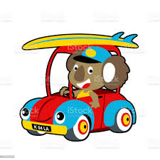 Koalas Surfzeit Fahrendes Auto Vektorcartoonillustration Stock Vektor Art Und Mehr Bilder Von Athlet Istock
