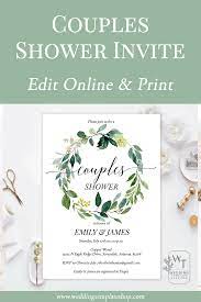 Couples Wedding Shower Invitations Greenery Wreath Edit Online Diy You Print Couples Wedding Shower Invitations Printable Wedding Shower Invitations Couple Wedding Shower