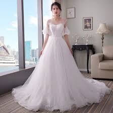 Check out our hochzeitskleid weiß selection for the very best in unique or custom did you scroll all this way to get facts about hochzeitskleid weiß? Schlicht Weiss Brautkleider Hochzeitskleider 2018 A Linie Durchsichtige Rundhalsausschnitt Glockenhulsen Applikationen Spitze Kapelle Schleppe Ruschen