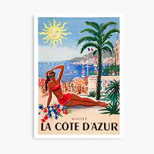 1955 France Visit La Cote D Azur Travel Poster Photographic Print By Retrographics Redbubble Vintage Travel Posters Travel Posters French Riviera