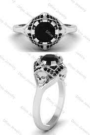 Dark Fantasy Black Moissanite Skull Wedding Ring Free Shipping Skull Wedding Ring Skull Engagement Ring Gothic Wedding Rings