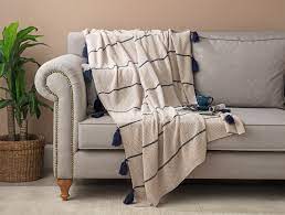 raina triko battaniye bej lacivert 130x170 cm madame coco