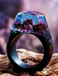 Coral Reef Secret Wood Rings Resin Jewelry Wood Resin Jewelry