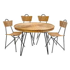 1950s Black Metal And Rattan Dining Set In The Style Of Franco Albini Round Dining Table Sets Metal Round Dining Table Round Dining Table
