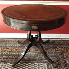 Round coffee table rustic vintage industrial design furniture sturdy metal frame legs sofa table cocktail table with storage open shelf for living room, easy assembly, light brown. Lot Art Antique Sheraton Pedestal Leather Top Round Table