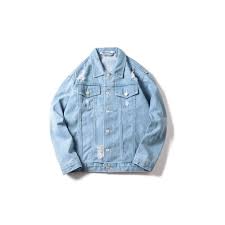 Grandwish Men Denim Jeans Jacket Ripped Holes Plus Size S