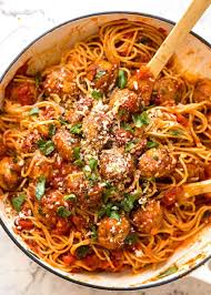 Add in rice, and meatballs, continue cooking as directed. Baked Chicken Meatballs And Spaghetti Recipetin Eats