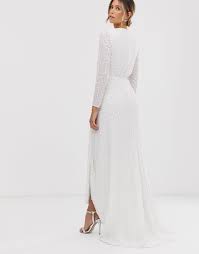 Brautmode kleider und outfits für hochzeiten. Asos Synthetik Tief Ausgeschnittenes Mit Pailletten Verziertes Brautkleid Mit Gewickelter Vorderseite In Weiss Lyst