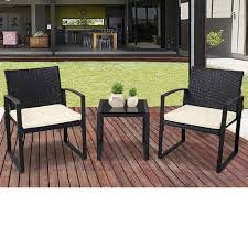Our koro outdoor cocktail table and ottomans bring style, versatility and durability to the backyard. Suncrown Outdoor Furniture 3 Piece Patio Bistro Set Black Wicker Chairs And Glass Top Coffee Table Beige White Cushion Walmart Com Walmart Com