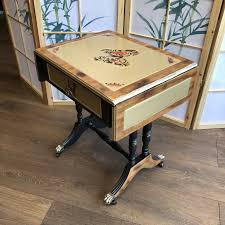Hand Painted Butterfly Side Table With Drawer And Drop Leaf Sides Vintage Upcycled Coffee Table In 2020 Painted Table Tops Side Table With Drawer Upcycled Vintage