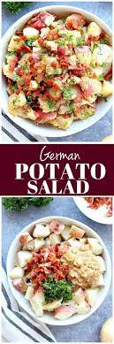 This German Potato Salad Recipe Is Made With Warm Red Potatoes Crispy Bacon And Tangy Must German Potato Salad German Potato Salad Recipe Potatoe Salad Recipe