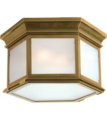 Visual Comfort Cho4111ab Fg Chart House 3 Light 16 Inch Antique Brass Outdoor Flush Mount In Frosted Glass