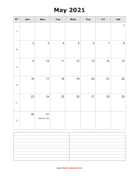 These calendars are designed to be used by people of all walks of life. Download May 2021 Blank Calendar With Space For Notes Vertical