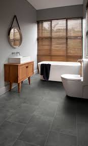 Bathroom Featuring Secura Pur Luxury Vinyl Sheet Flooring In Plymouth Slate Vinyl Flooring Kitchen Luxury Vinyl Tile Flooring Vinyl Tile Flooring Bathroom