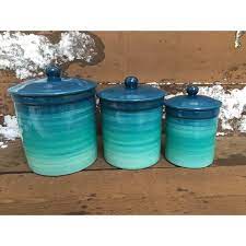 Check out our teal canister selection for the very best in unique or custom, handmade pieces from our jars & containers shops. One Of A Kind Set Of 4 Teal Ombre Ceramic Canister Set With Rubber Seals Bright Colorful Gradien Teal Kitchen Canisters Ceramic Canister Set Teal Kitchen Decor