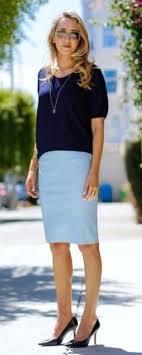 Pin By Ross Mercado On Blue Outfits Azul Work Outfit Light Blue Skirts Fashion