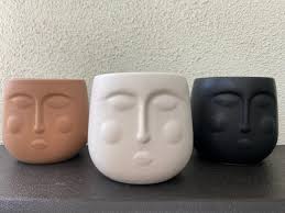 Ceramic Face Pot Planter Vase in Tan, White or Black