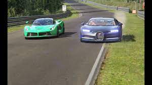 But i have to imagine that the sting of defeat has to be even worse when you're piloting the fastest car on the planet. Ferrari Laferrari Vs Bugatti Chiron At Nordschleife Youtube