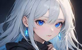 White hair blue eyes anime girl