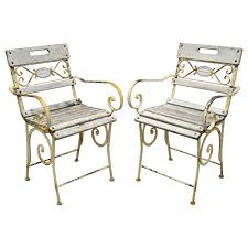 Wrought iron garden furniture iron patio furniture furniture chairs furniture ideas outdoor furniture rustoleum spray paint garden reserve vintage garden decor wrought iron plant stands wedding decorations french county farmhouse shabby & chic rusty chippy 1 plant stand. 2 French Wrought Iron Wood Slat Seat Garden Arm Chairs By Maison Provence And Fils At 1stdibs