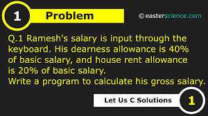 Q1 Ramesh S Basic Salary Is Input Through The Keyboard His Dearness Allowance Is 40 Of Basic Salary And House Rent Allowance Is 20 Of Basic Salary Write A Program To Calculate His