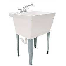 A kitchen faucet may change your sink look. White Utility Sink Laundry Tub With Pull Out Chrome Faucet Sprayer Spout Heavy Duty Slop Sinks