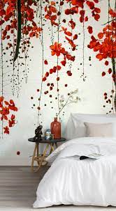 Red Blossom Wallpaper Mural Hovia Uk Wallpaper Bedroom Feature Wall Bedroom Wallpaper Red Feature Wall Bedroom
