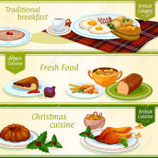 It comes out crispy on the outside and tender and juicy on the inside. British Cuisine Breakfast And Christmas Dinner Menu Banners With Eggs Bacon Tea And Porridge Festive Pudding And Turkey Fish And Chips Gingerbread Cake Anchovy Salad Scottish Soup And Meat Pie Royalty Free