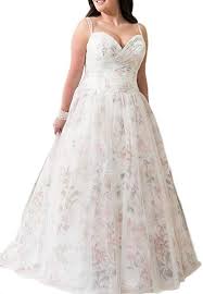 Weddingdazzle Spaghetti Straps Beaded Plus Size Wedding Gowns Tulle Floral Wedding Dress Us12 Flor Online Wedding Dress Plus Wedding Dresses Tulle Wedding Gown