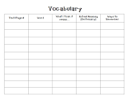 vocabulary chart with pg word own definition